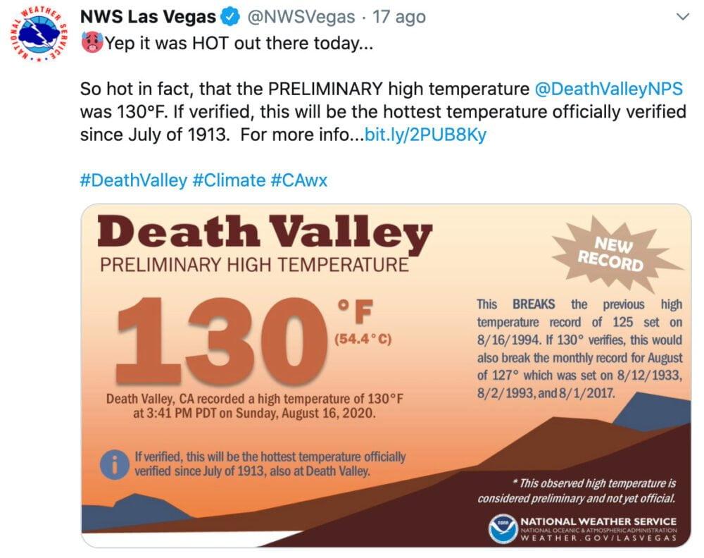 Nella Death Valley raggiunti i 54.4°C: segnali estremi di un clima impazzito