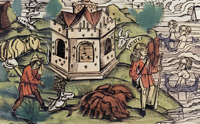 Illustrazione di Aristeo nella mitologia greca, associato al mito della bugonia, del 1517